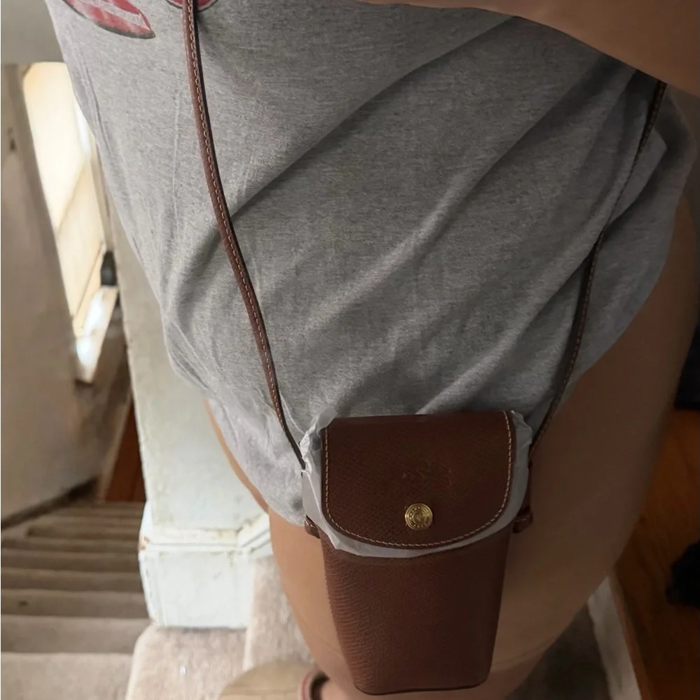 Longchamp Brown Leather Phone Case Crossbody